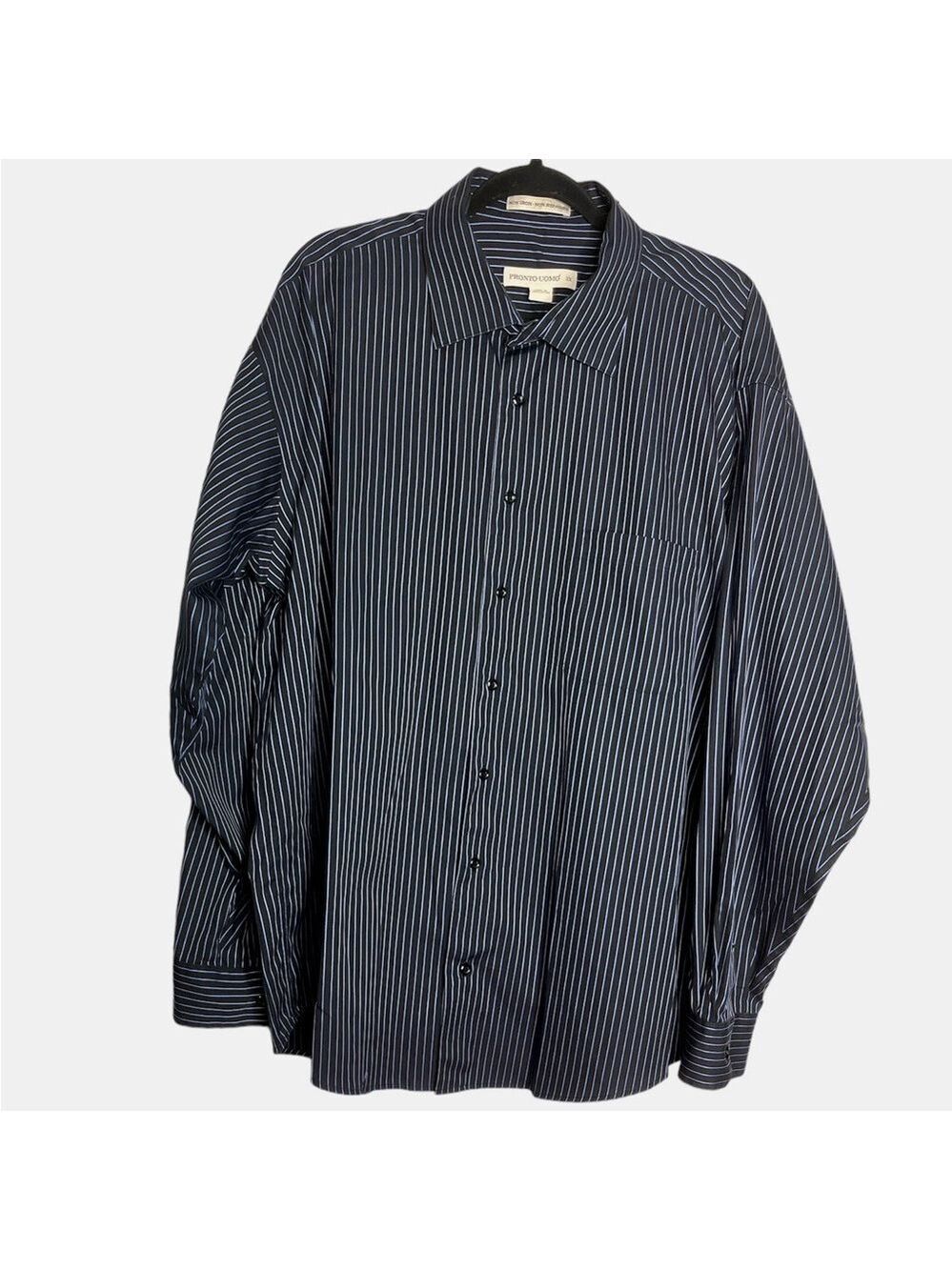 Pronto Uomo Black & Blue Striped Long Sleeve Button Up Dress Shirt, size 2X